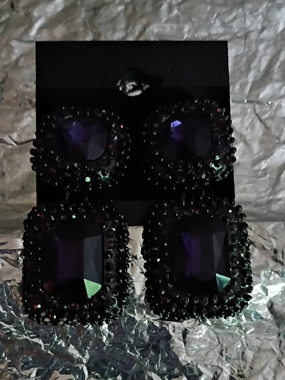 Elegant Black and Purple Crystal Statement Earrings - Women's Jewelry